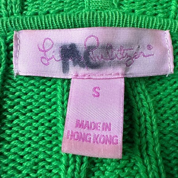 Lilly Pulitzer Cardigan Sweater Hoodie Womens Small Green Cable Knit 100% Cotton - Picture 6 of 10